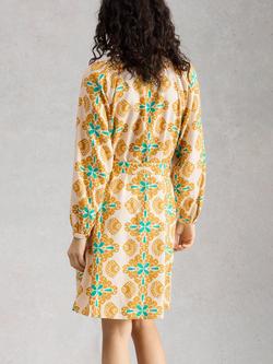 White Stuff Petra Abstract Linen Rich Dress containing LENZING™ ECOVERO™ Viscose, Yellow/Multi - view 2, Yellow/Multi