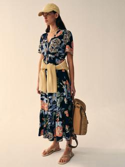 White Stuff Phoebe Abstract Floral Midi Dress, Navy/Multi, Navy/Multi