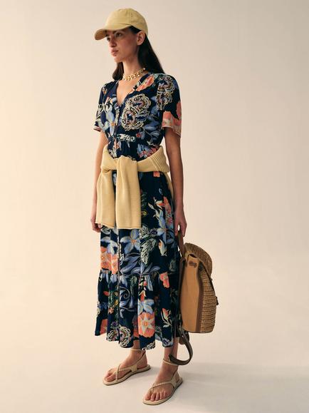 White Stuff Phoebe Abstract Floral Midi Dress, Navy/Multi, Navy/Multi