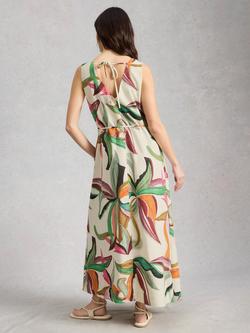 White Stuff Poppy Abstract Floral Linen Rich Dress containing LENZING™ ECOVERO™ Viscose, Yellow/Multi - view 2, Yellow/Multi
