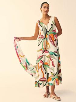 White Stuff Poppy Abstract Floral Linen Rich Dress containing LENZING™ ECOVERO™ Viscose, Yellow/Multi, Yellow/Multi