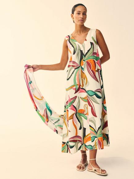 White Stuff Poppy Abstract Floral Linen Rich Dress containing LENZING™ ECOVERO™ Viscose, Yellow/Multi, Yellow/Multi