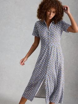 White Stuff Rua Geometric Shirt Dress, Blue/Multi, Blue/Multi