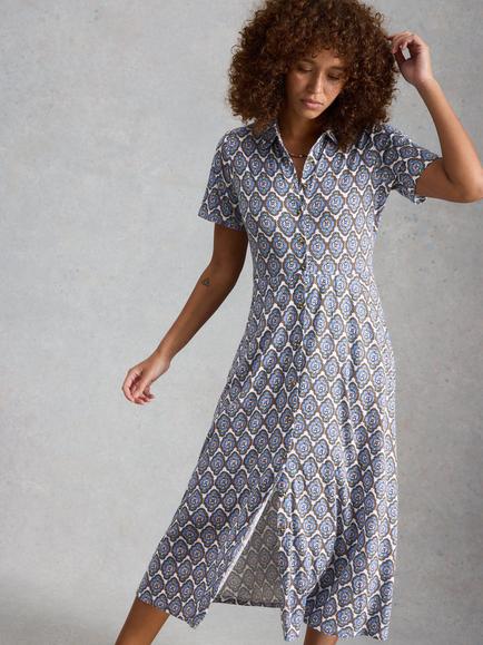 White Stuff Rua Geometric Shirt Dress, Blue/Multi, Blue/Multi