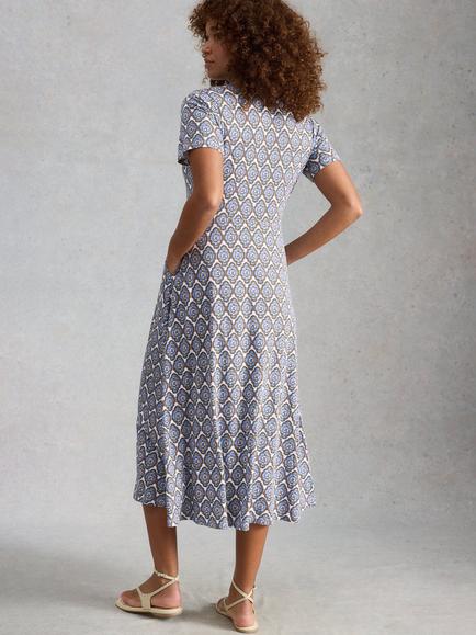 White Stuff Rua Geometric Shirt Dress, Blue/Multi - view 2, Blue/Multi
