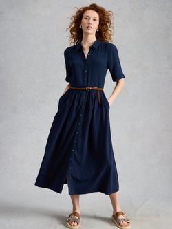 White Stuff Rylee Textured Midi Shirt Dress, Navy, Navy