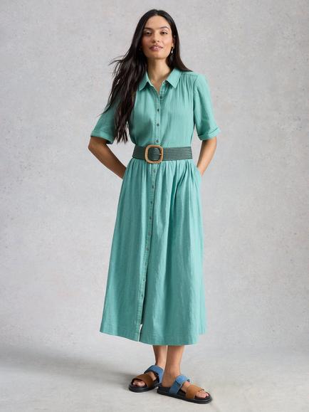 White Stuff Rylee Double Cloth Shirt Midi Dress, Blue, Blue