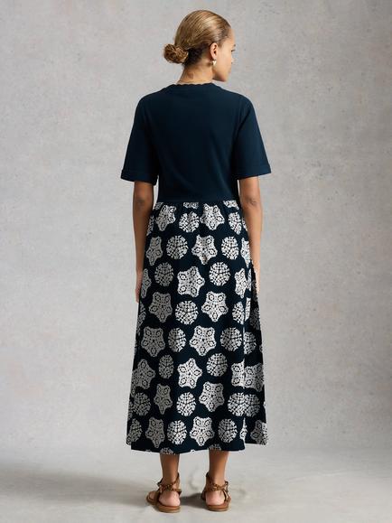 White Stuff Shay Short Sleeve Midi Dress, Navy/White - view 2, Navy/White