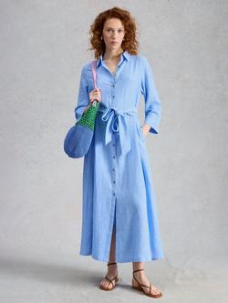 White Stuff Soma Linen Maxi Shirt Dress, Blue, Blue