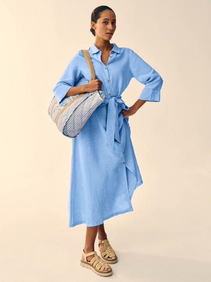 White Stuff Soma Linen Blend Maxi Shirt Dress, Blue, Blue