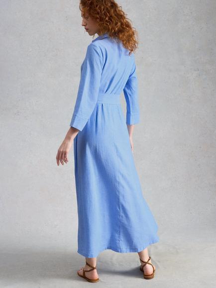 White Stuff Soma Linen Blend Maxi Shirt Dress, Blue - view 2, Blue