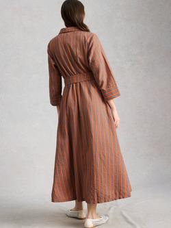 White Stuff Soma Striped Maxi Shirt Dress, Orange/Multi - view 2, Orange/Multi