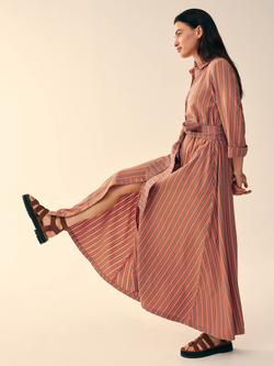 White Stuff Soma Striped Maxi Shirt Dress, Orange/Multi, Orange/Multi
