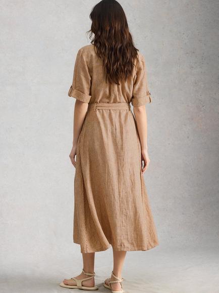 White Stuff Tiff Striped Shirt Dress, Tan/Multi - view 2, Tan/Multi