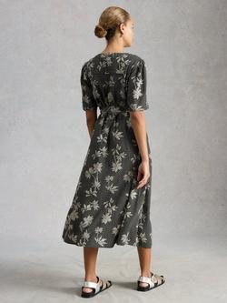 White Stuff Val Linen Rich Leaf Print Dress, Black/White - view 2, Black/White