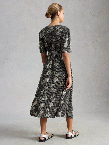 White Stuff Val Linen Rich Leaf Print Dress, Black/White - view 2, Black/White