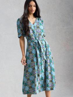 White Stuff Val Abstract Linen Rich Dress containing LENZING™ ECOVERO™ Viscose, Blue/Multi, Blue/Multi