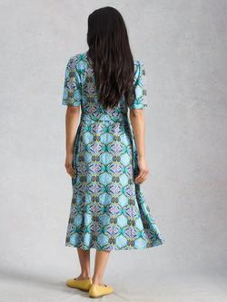 White Stuff Val Abstract Linen Rich Dress containing LENZING™ ECOVERO™ Viscose, Blue/Multi - view 2, Blue/Multi