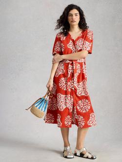 White Stuff Val Linen Blend Dress, Red/Multi, Red/Multi