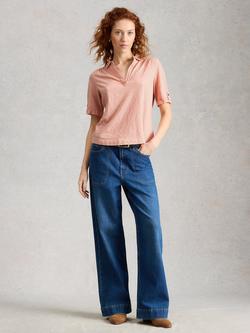 White Stuff Allie Textured Polo Shirt, Orange/Multi, Orange/Multi