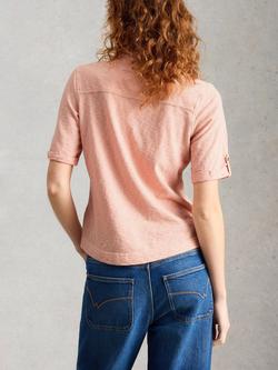 White Stuff Allie Textured Polo Shirt, Orange/Multi - view 2, Orange/Multi