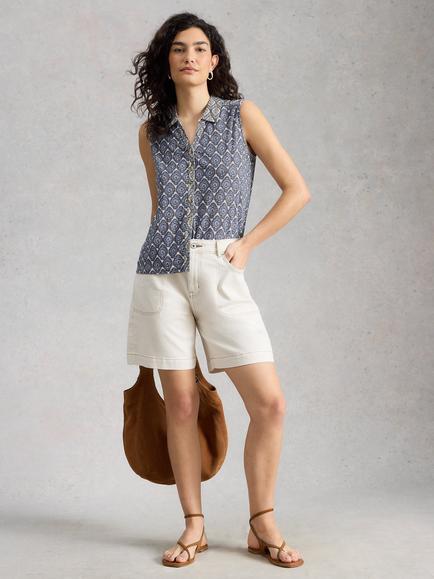 White Stuff Amy Sleeveless Shirt, Blue/Multi, Blue/Multi