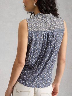 White Stuff Amy Sleeveless Shirt, Blue/Multi - view 2, Blue/Multi
