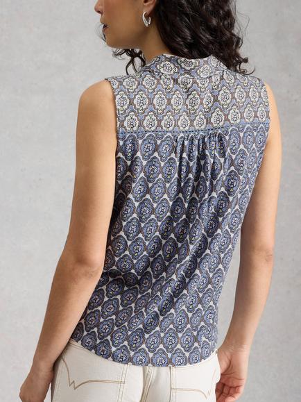 White Stuff Amy Sleeveless Shirt, Blue/Multi - view 2, Blue/Multi