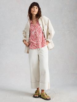 White Stuff Amy Sleeveless Printed Shirt, Pink/White, Pink/White