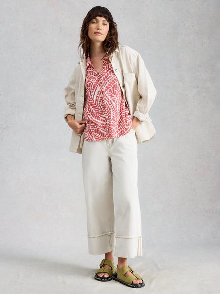 White Stuff Amy Sleeveless Printed Shirt, Pink/White, Pink/White