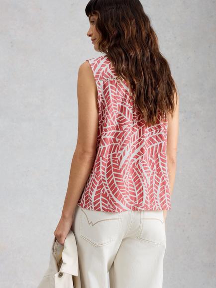 White Stuff Amy Sleeveless Printed Shirt, Pink/White - view 2, Pink/White