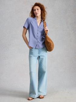 White Stuff Annie Short Sleeve V-Neck Shirt, Blue, Blue