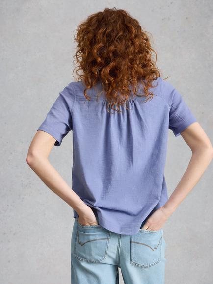 White Stuff Annie Short Sleeve V-Neck Shirt, Blue - view 2, Blue