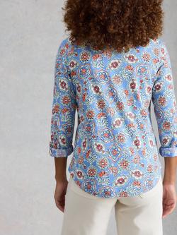 White Stuff Annie Floral Long Sleeve V-Neck Shirt, Blue/Multi - view 2, Blue/Multi