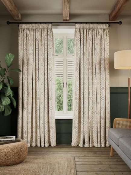 John Lewis Nevado Embroidery Pair Blackout Lined Pencil Pleat Curtains, Multi - view 2, Multi