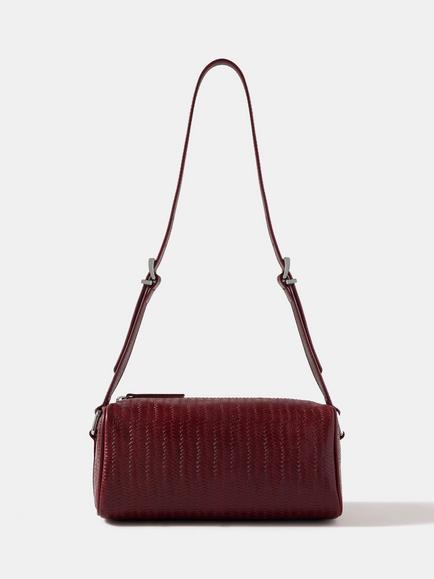 Mint Velvet Textured Pure Leather Shoulder Bag, Dark Red, Dark Red