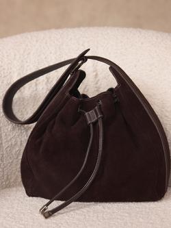 Mint Velvet Pure Suede Bucket Bag, Brown - view 2, Brown