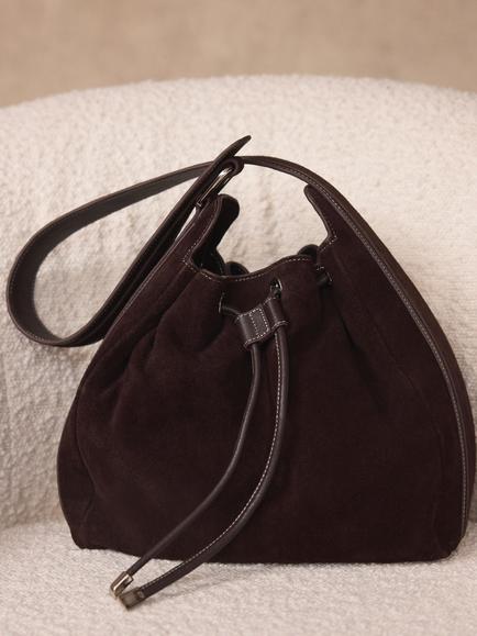 Mint Velvet Pure Suede Bucket Bag, Brown - view 2, Brown