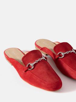 Mint Velvet Faye Suede Backless Loafers , Red - view 2, Red