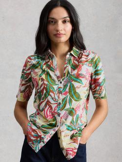 White Stuff Annie Leaves Jersey Shirt, White/Multi, White/Multi