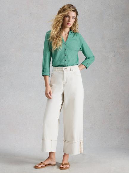 White Stuff Annie Broderie Anglaise Shirt, Teal, Teal