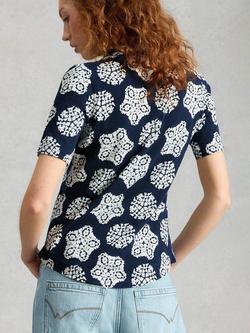 White Stuff Annie Abstract Print Short Sleeve V-Neck Shirt, Navy/White - view 2, Navy/White