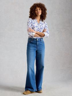 White Stuff Annie Floral Print V-Neck Jersey Cotton Shirt, White, White