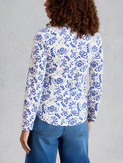 White Stuff Annie Floral Print V-Neck Jersey Cotton Shirt, White - view 2, White