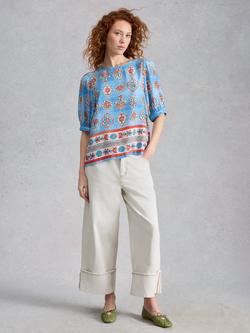 White Stuff Alexa Abstract Floral Top containing LENZING™ ECOVERO™ Viscose, Blue/Multi, Blue/Multi