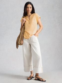 White Stuff Cecily Cotton Short Sleeve Shirt, Yellow, Yellow