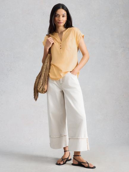 White Stuff Cecily Cotton Short Sleeve Shirt, Yellow, Yellow