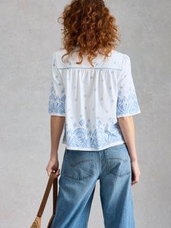White Stuff Lizzie Embroidered Top, White/Blue - view 2, White/Blue