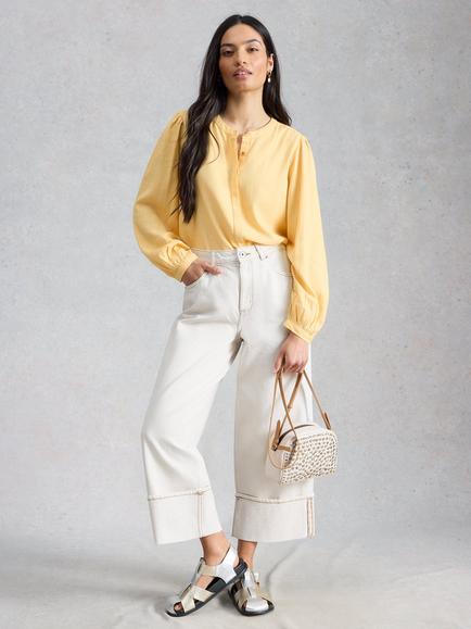 White Stuff Lana Long Sleeve Top, Light Yellow, Light Yellow