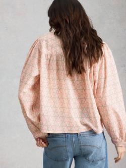 White Stuff Lana Abstract Puff Sleeve Shirt, Pink/Multi - view 2, Pink/Multi